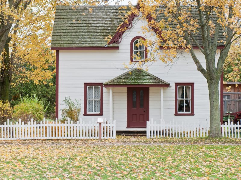 house with autumn leaves